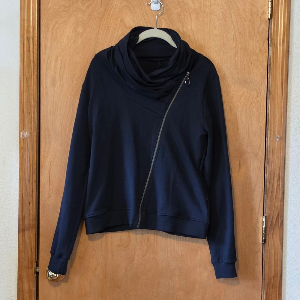 Prestige Robert Kotas BeWear Navy Asymmetrical Moto Zip Cowl Neck Hoodie XL